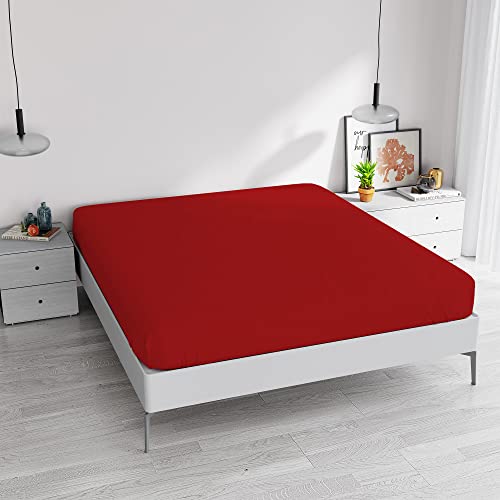 Elegantes Spannbetttuch, 35 cm, Rot, für Doppelbett von Italian Bed Linen