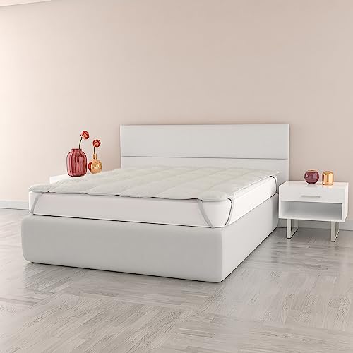 Gesteppt Topper “Sherpa”, matratzenschoner, Weiß, 160 x 195 cm von Italian Bed Linen