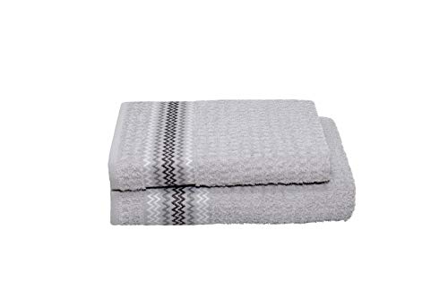Italian Bed Linen 10 Stück Schwamm Kate, Baumwolle, Zigzag Hellgrau/Dunkelgrau, 50x100cm von Italian Bed Linen
