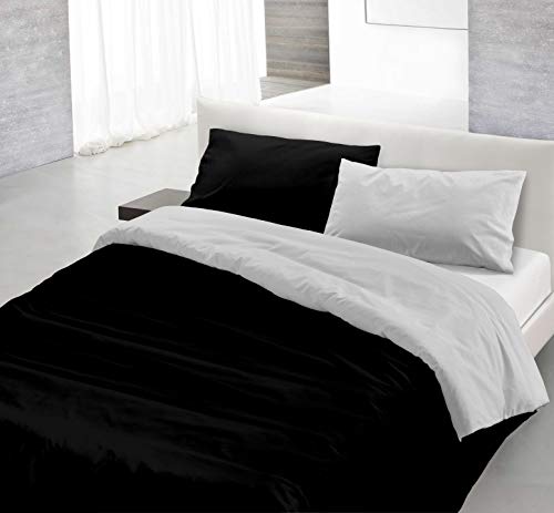 Italian Bed Linen Natural Color Doubleface Bettbezug, 100% Baumwolle, Schwarz/Hellgrau (Nero/Grigio Chiaro), Einzelne von Italian Bed Linen