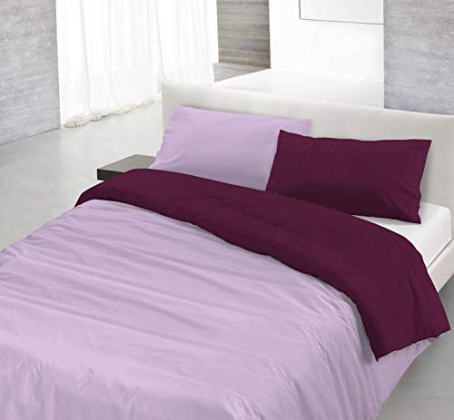 Italian Bed Linen Natural Color Doubleface Bettbezug, 100% Baumwolle, Lila/Pflaume, kleine Doppelte von Italian Bed Linen