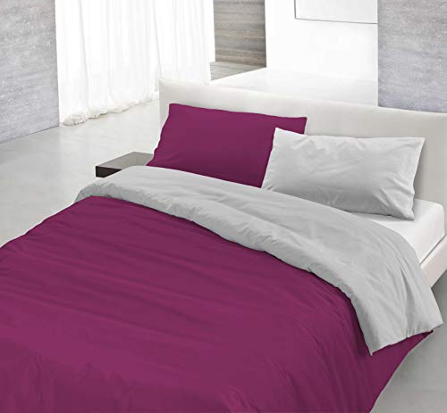 Italian Bed Linen Natural Color Doubleface Bettbezug, 100% Baumwolle, Fuchsia/hell Grau, Einzelne von Italian Bed Linen