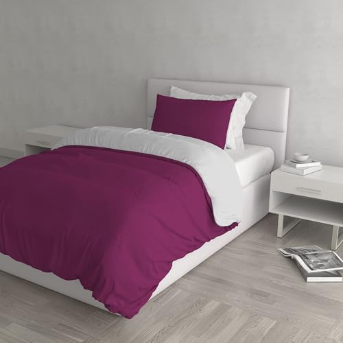 Italian Bed Linen Natural Color Doubleface Bettbezug, 100% Baumwolle, Fuchsia/hell Grau, Einzelne von Italian Bed Linen