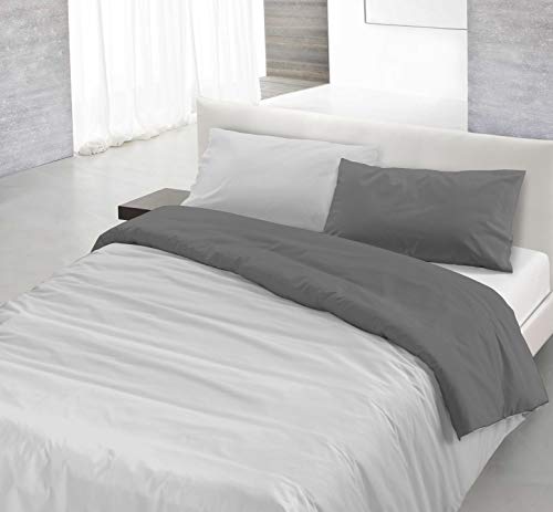 Italian Bed Linen Natural Color Doubleface Bettbezug, 100% Baumwolle, Öl grün/hell Grau, Einzelne von Italian Bed Linen