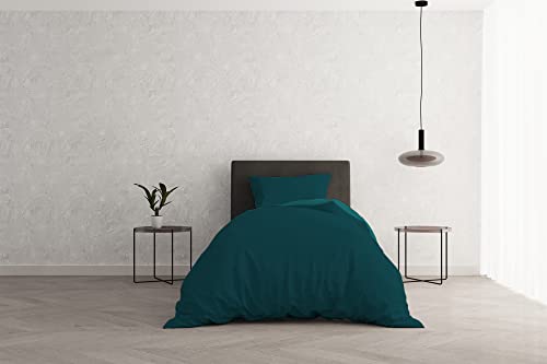 Italian Bed Linen Bettbezug Natural Color, Baumwolle, Petrolgrün/Grün Flasche, Einzelbett von Italian Bed Linen