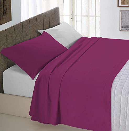 Italian Bed Linen Natural Color Bettwäsche Set, 100% Baumwolle, Fuchsia/Hell grau, Einzeln von Italian Bed Linen