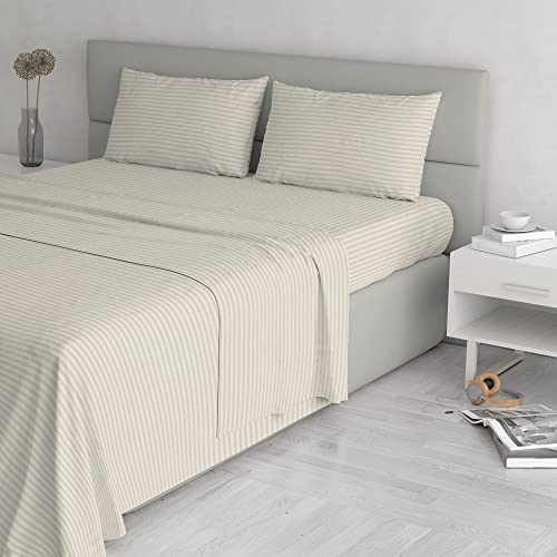Italian Bed Linen Satin Stripes Bettwäsche, Turteltaube, Doppelte von Italian Bed Linen
