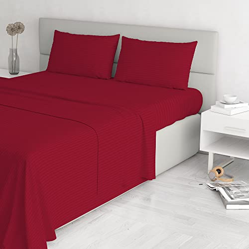 Italian Bed Linen Satin Stripes Bettwäsche, Bordeaux, Doppelte von Italian Bed Linen