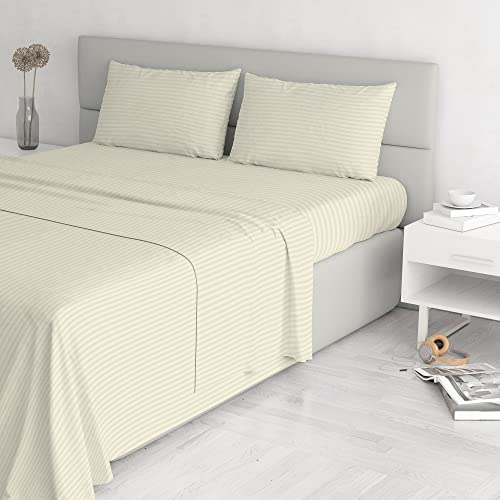 Italian Bed Linen Satin Stripes Bettwäsche, Creme, Doppelte von Italian Bed Linen