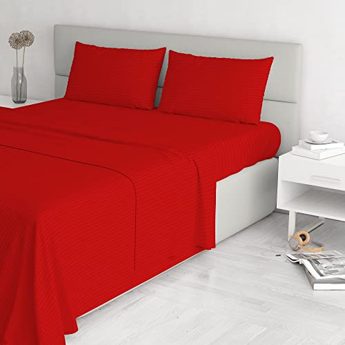 Italian Bed Linen Satin Stripes Bettwäsche, Rot, Doppelte von Italian Bed Linen