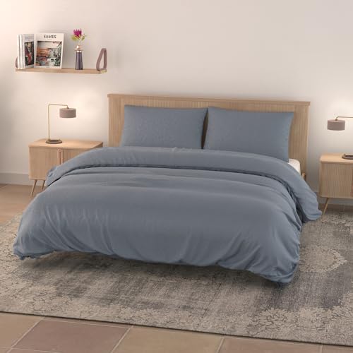 Italian Bed Linen Bettbezug Eva in Water Washed Optik, Blau,Doppelbett von Italian Bed Linen