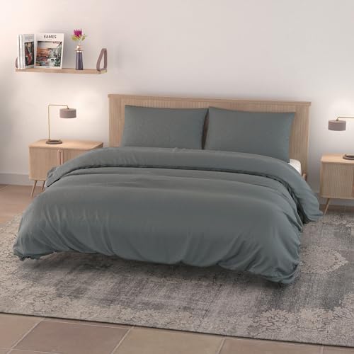 Italian Bed Linen Bettbezug Eva in Water Washed Optik, Dunkelgrau, Doppelbett von Italian Bed Linen