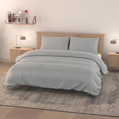 Italian Bed Linen Bettbezug Eva in Water Washed Optik, Hellgrau, Doppelbett von Italian Bed Linen