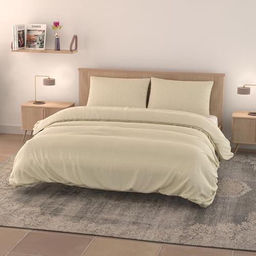 Italian Bed Linen Bettbezug Eva in Water Washed Optik, Sand, Doppelbett von Italian Bed Linen