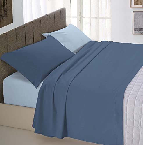 Italian Bed Linen Natürliche Farbe “Natural Colour” Bettwäsche Set, Leinen Baumwolle, Avio/Hellblau, Doppelte von Italian Bed Linen