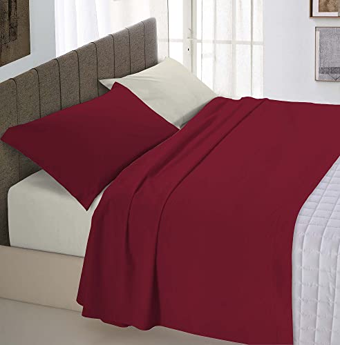 Italian Bed Linen Natürliche Farbe “Natural Colour” Bettwäsche Set, Leinen Baumwolle, Bordeaux/Creme, Doppelte von Italian Bed Linen