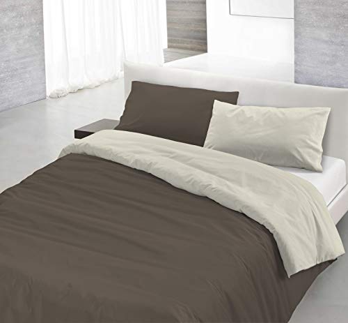 Italian Bed Linen Natürliches Bettbezug-Set mit Tasche und Kissenbezügen, 100% Baumwolle, Braun/Creme, Doppelbett, 3 Einheiten von Italian Bed Linen