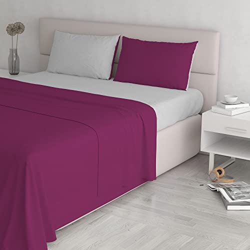 Italian Bed Linen Natural Color Bettwäsche Set, 100% Baumwolle, Fuchsia/Hell grau, Doppelte von Italian Bed Linen