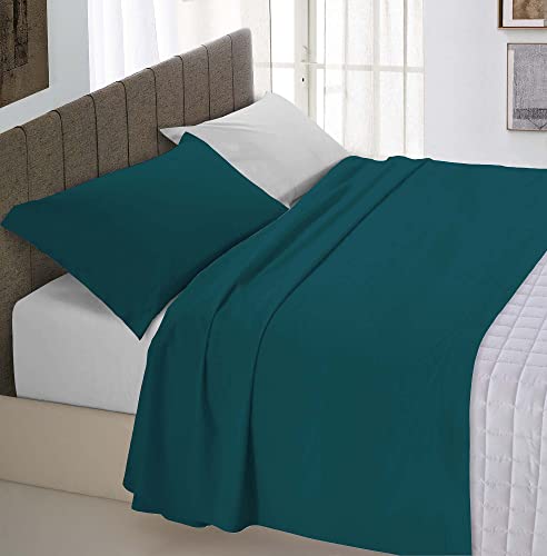 Italian Bed Linen Natural Color Bettwäsche Set, 100% Baumwolle, Benzin grün/Hell grau, Doppelte von Italian Bed Linen