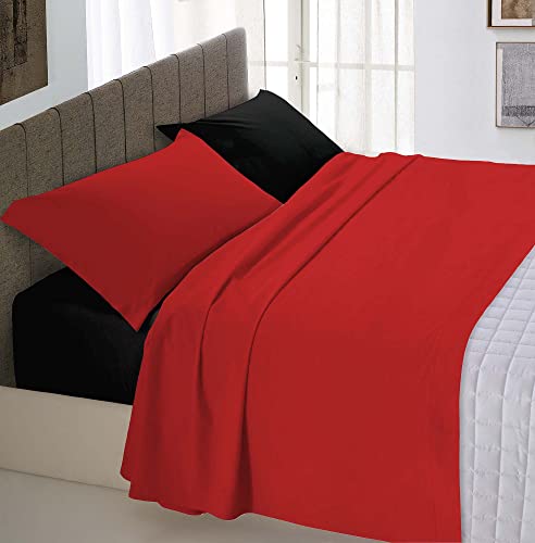 Italian Bed Linen Natural Color Bettwäsche Set, 100% Baumwolle, Rot/Schwarz, Einzeln von Italian Bed Linen