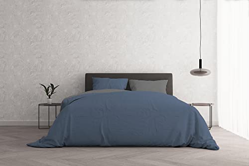 Italian Bed Linen Parure Copripiumino Ehebett, Leinen, Avorio/Grigio, Doppelte von Italian Bed Linen