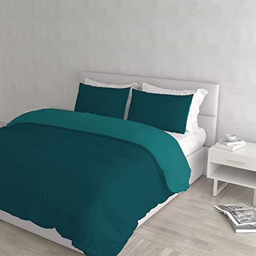 Italian Bed Linen Parure Copripiumino Ehebett, Leinen, Petrolio/Verde, Doppelte von Italian Bed Linen