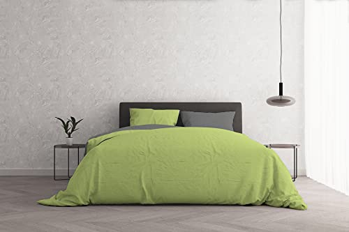 Italian Bed Linen Fiore 742 Ehebett, Leinen, Verde/Grigio, Doppelte von Italian Bed Linen