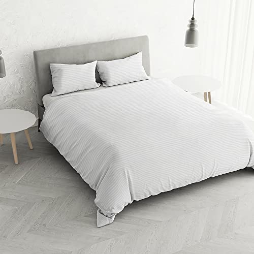 Italian Bed Linen CP-ST-2P Satin Stripes Bettbezug, Doppelte, Weiß, Polyester von Italian Bed Linen