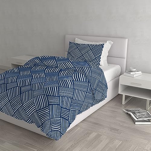 Italian Bed Linen Dafne Bettwäsche, Bedruckt, Mikrofaser, Citylife Blue, französisches Bett von Italian Bed Linen