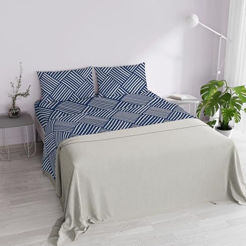 Italian Bed Linen Dafne Bettwäsche-Set, Bedruckt, Mikrofaser, Citylife Blue, Doppelbett von Italian Bed Linen