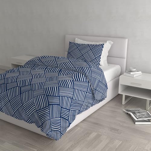 Italian Bed Linen Dafne Bettwäsche-Set, Bedruckt, Mikrofaser, Citylife Blue, Einzelbett von Italian Bed Linen