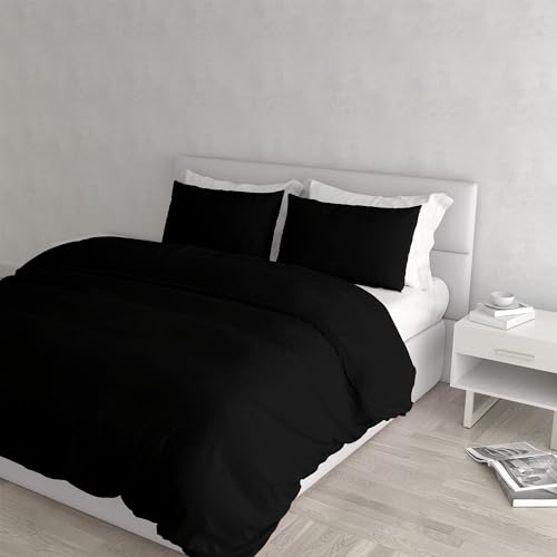 Bettwäsche-Set für Doppelbett, Mikrofaser, elegant, hergestellt in Italien, Bettbezug 250 x 200 cm, mit Überschlag und Kissenbezügen, Schwarz, Doppelbett Bettwäsche-Set für Doppelbett, Mikrofaser, elegant, hergestellt in Italien, Bettbezug 250 x 200 cm, mit Überschlag und Kissenbezügen, Schwarz, Doppelbett von Italian Bed Linen