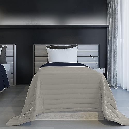 Italian Bed Linen Feuerfeste Sommerdecke, zweifarbig, Mikrofaser, Dunkelblau/Hellgrau, Einzelbett, 170 x 260 cm von Italian Bed Linen