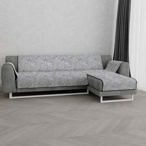 Italian Bed Linen “Glamour” rutschfest Sofa Abdeckung mit Chaise-Longue Rechts, Dunkel grau, 190cm, Leinen Leder von Italian Bed Linen