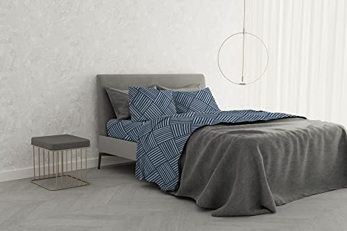 Italian Bed Linen MB Home Basic “Dafne” Bettwäsche-Set, Citylife Blue, Doppelbett von Italian Bed Linen