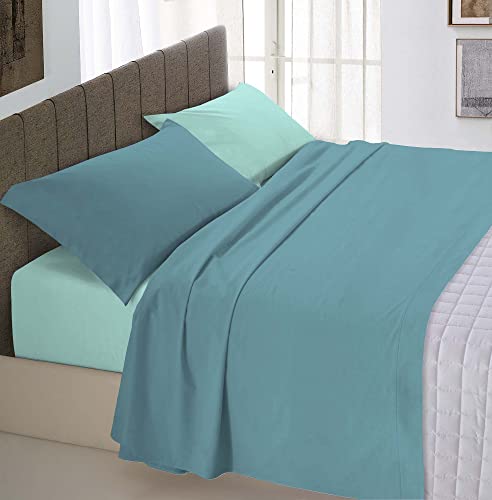 Italian Bed Linen Natural Color Bettwäsche Set, 100% Baumwolle, Ottanio/Wassergrün, Doppelte von Italian Bed Linen