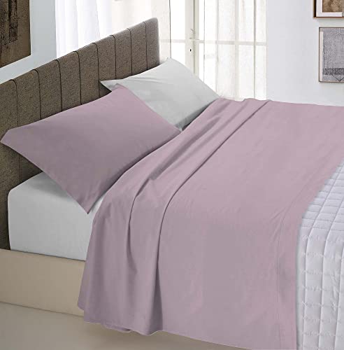 Italian Bed Linen Natural Color Bettwäsche Set, 100% Baumwolle, Misty rose/Hell grau, Doppelte von Italian Bed Linen