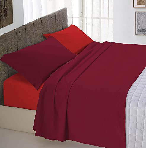 Italian Bed Linen Natural Color Bettwäsche Set, 100% Baumwolle, Rot/Bordeaux, Doppelte von Italian Bed Linen