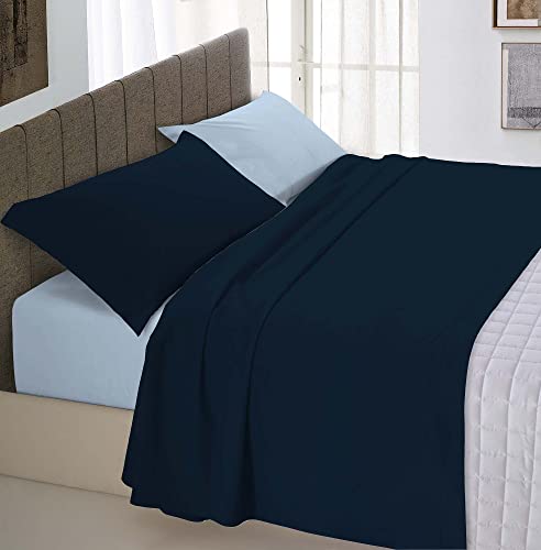 Italian Bed Linen “Natural Color” Bettwäsche Set, 100% Baumwolle, Dunkelblau/Hellblau, Doppelte von Italian Bed Linen