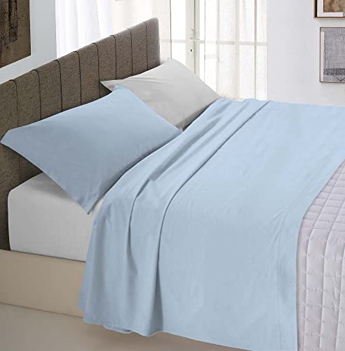 Italian Bed Linen “Natural Color” Bettwäsche Set, 100% Baumwolle, Hellblau/Hellgrau, Doppelte von Italian Bed Linen