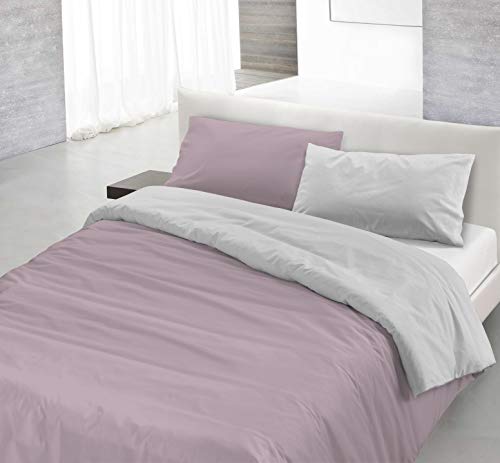 Italian Bed Linen Natural Color Doubleface Bettbezug, 100% Baumwolle, Lila/Pflaume, Einzelne von Italian Bed Linen