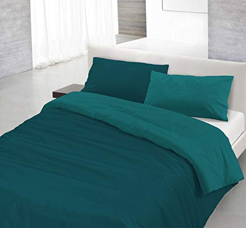 Italian Bed Linen Natural Color Doubleface Bettbezug, 100% Baumwolle, Öl grün/Flasche grün, kleine Doppelte von Italian Bed Linen
