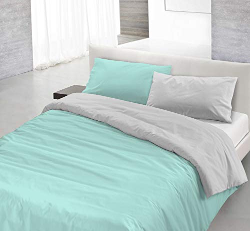 Italian Bed Linen Natural Color Doubleface Bettbezug, 100% Baumwolle, Öl grün/Flasche grün, kleine Doppelte von Italian Bed Linen