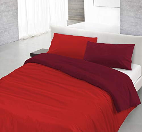 Italian Bed Linen Natural Color Doubleface Bettbezug, 100% Baumwolle, rot / bordeaux, Doppelte von Italian Bed Linen