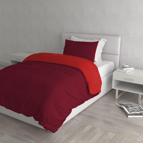 Italian Bed Linen Natural Color Doubleface Bettbezug, 100% Baumwolle, rot / bordeaux, Doppelte von Italian Bed Linen