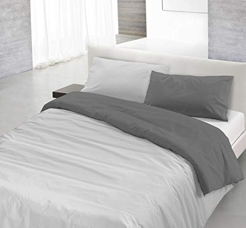 Italian Bed Linen Natural Color Doubleface Bettbezug, 100% Baumwolle, Turteltaube/Creme, Doppelte von Italian Bed Linen