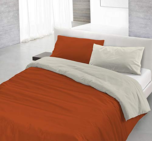 Italian Bed Linen Natural Color Doubleface Bettbezug, 100% Baumwolle, erdig/Creme, Einzelne von Italian Bed Linen