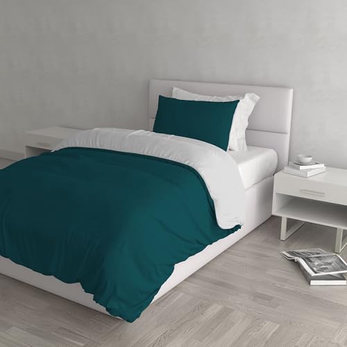 Italian Bed Linen Natural Color Doubleface Bettbezug, 100% Baumwolle, royal/hell Blau, Einzelne von Italian Bed Linen