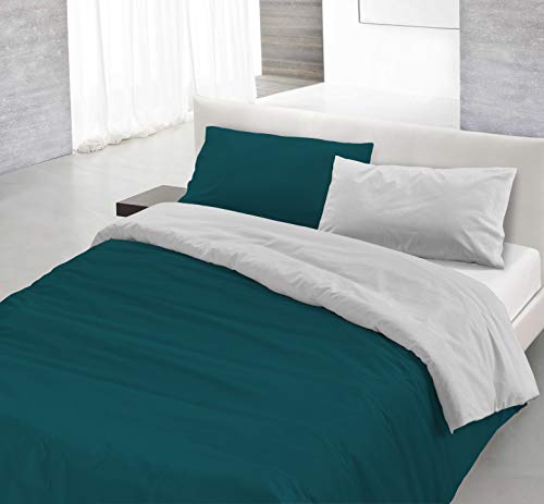 Italian Bed Linen Natural Color Doubleface Bettbezug, 100% Baumwolle, royal/hell Blau, Einzelne von Italian Bed Linen