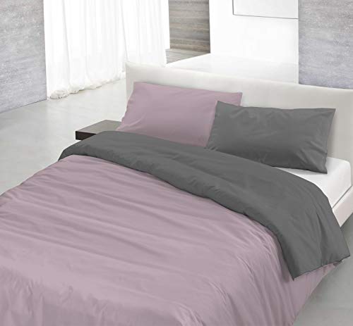 Italian Bed Linen Naturfarben Natural Color Doubleface Bettbezug, Baumwolle, Antikes Rosa/Rauch, Einzelne von Italian Bed Linen